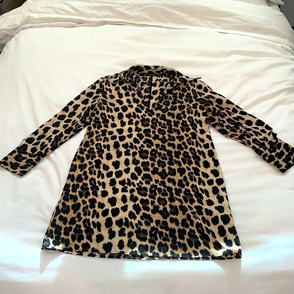 Zara cheetah print shirt dress